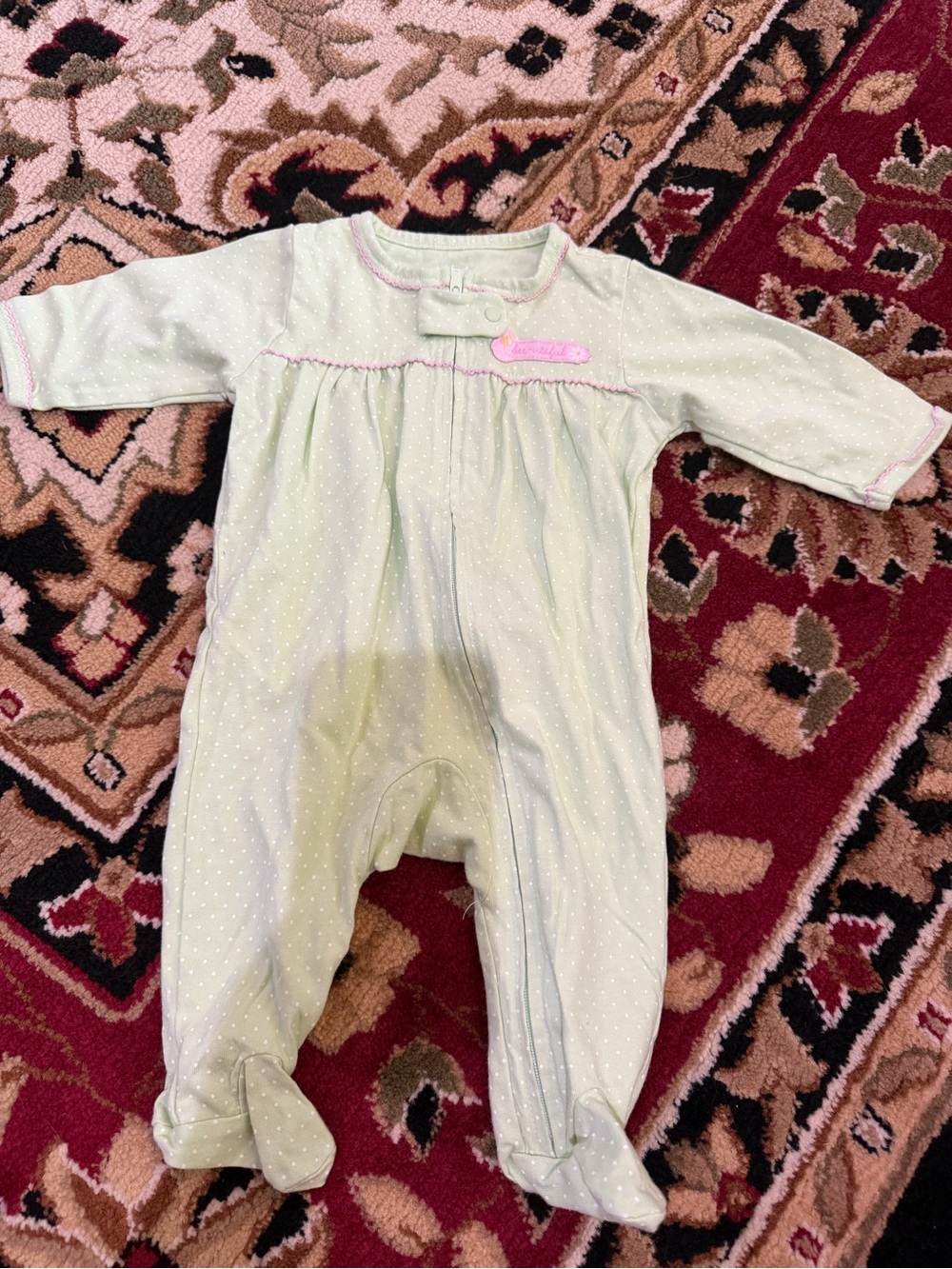 10/20 Carter’s Soft Mint Polka Dot Footed One-Piece for Baby - Pink Trim
